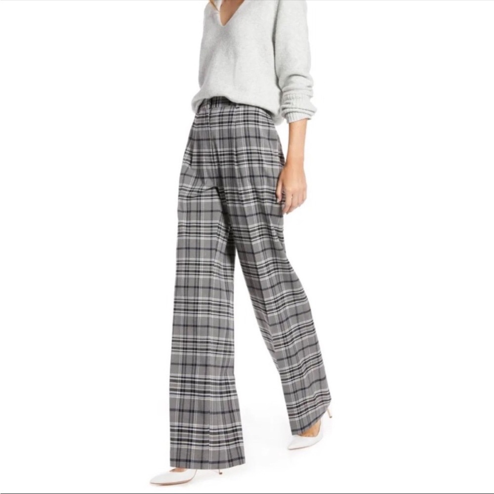 Something Navy Wide Leg Plaid Pants